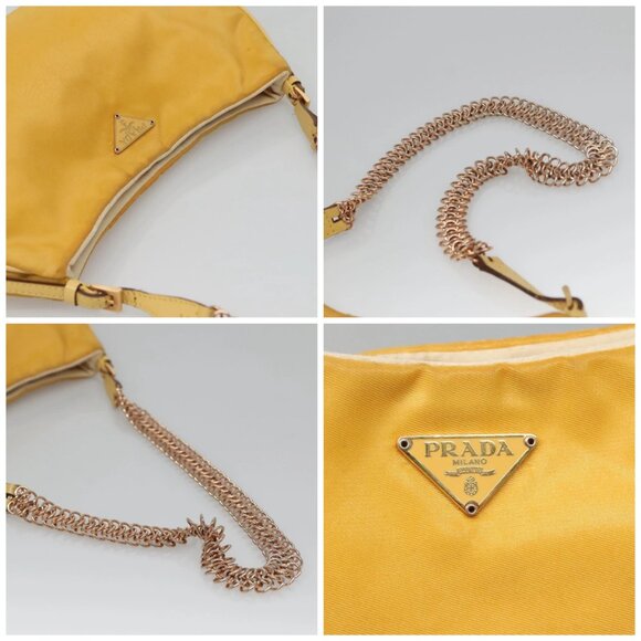 PRADA Chain Shoulder Bag Nylon Yellow Gold Auth 139938 - Picture 16 of 16